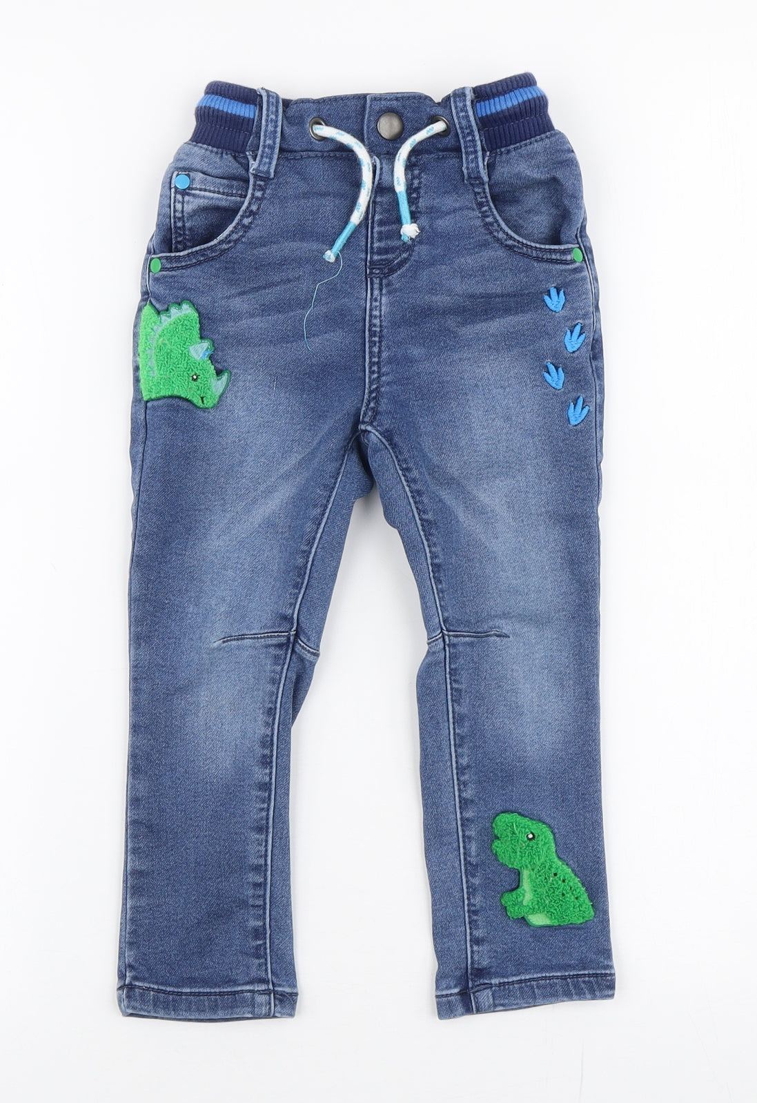 TU Boys Blue  Cotton Skinny Jeans Size 2-3 Years  Slim Snap - Dinosaur
