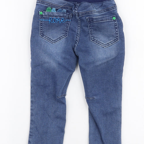 TU Boys Blue  Cotton Skinny Jeans Size 2-3 Years  Slim Snap - Dinosaur