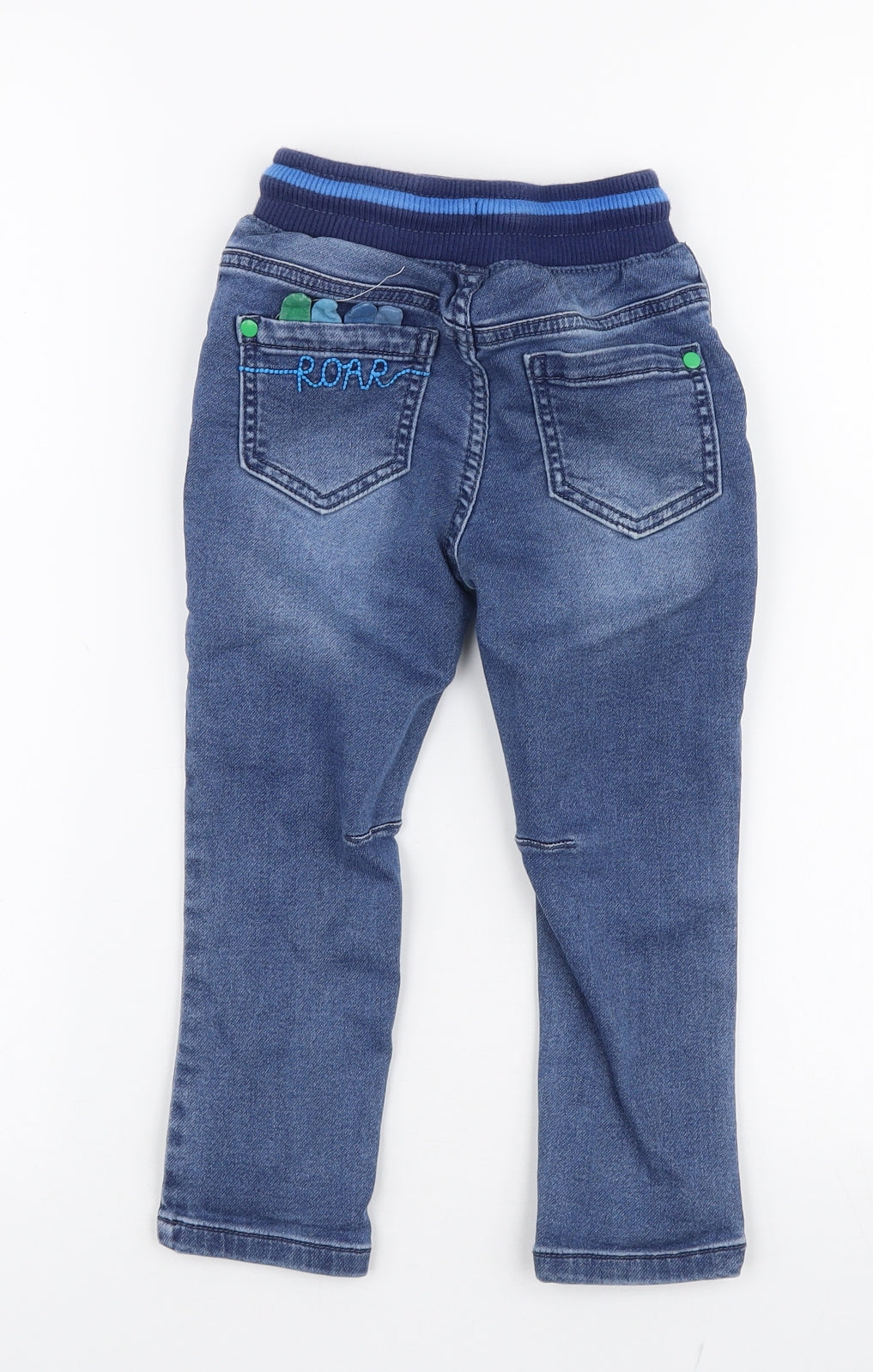 TU Boys Blue  Cotton Skinny Jeans Size 2-3 Years  Slim Snap - Dinosaur