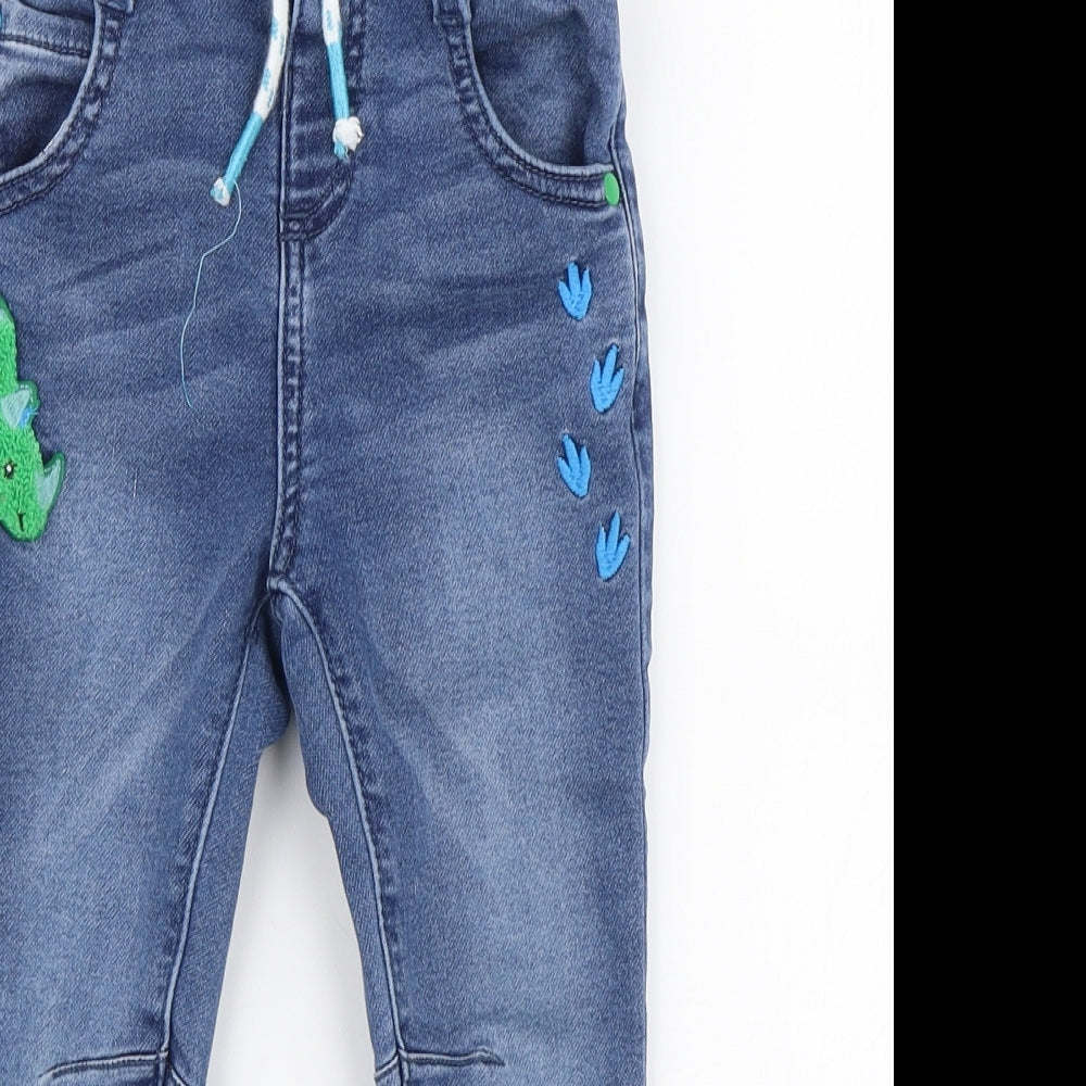 TU Boys Blue  Cotton Skinny Jeans Size 2-3 Years  Slim Snap - Dinosaur