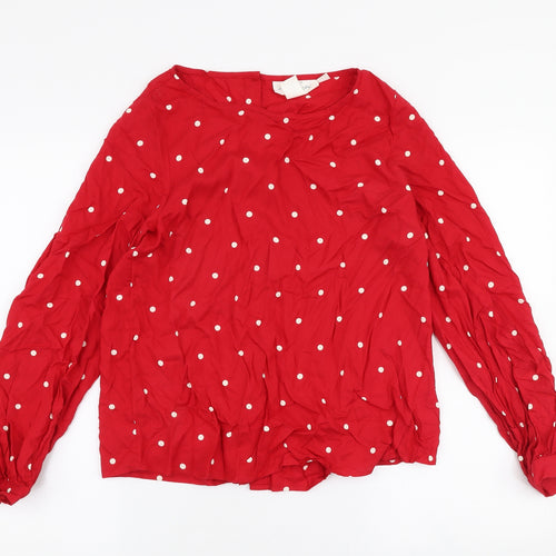 L.O.G.G Womens Red Polka Dot Viscose Basic Blouse Size 6 Round Neck