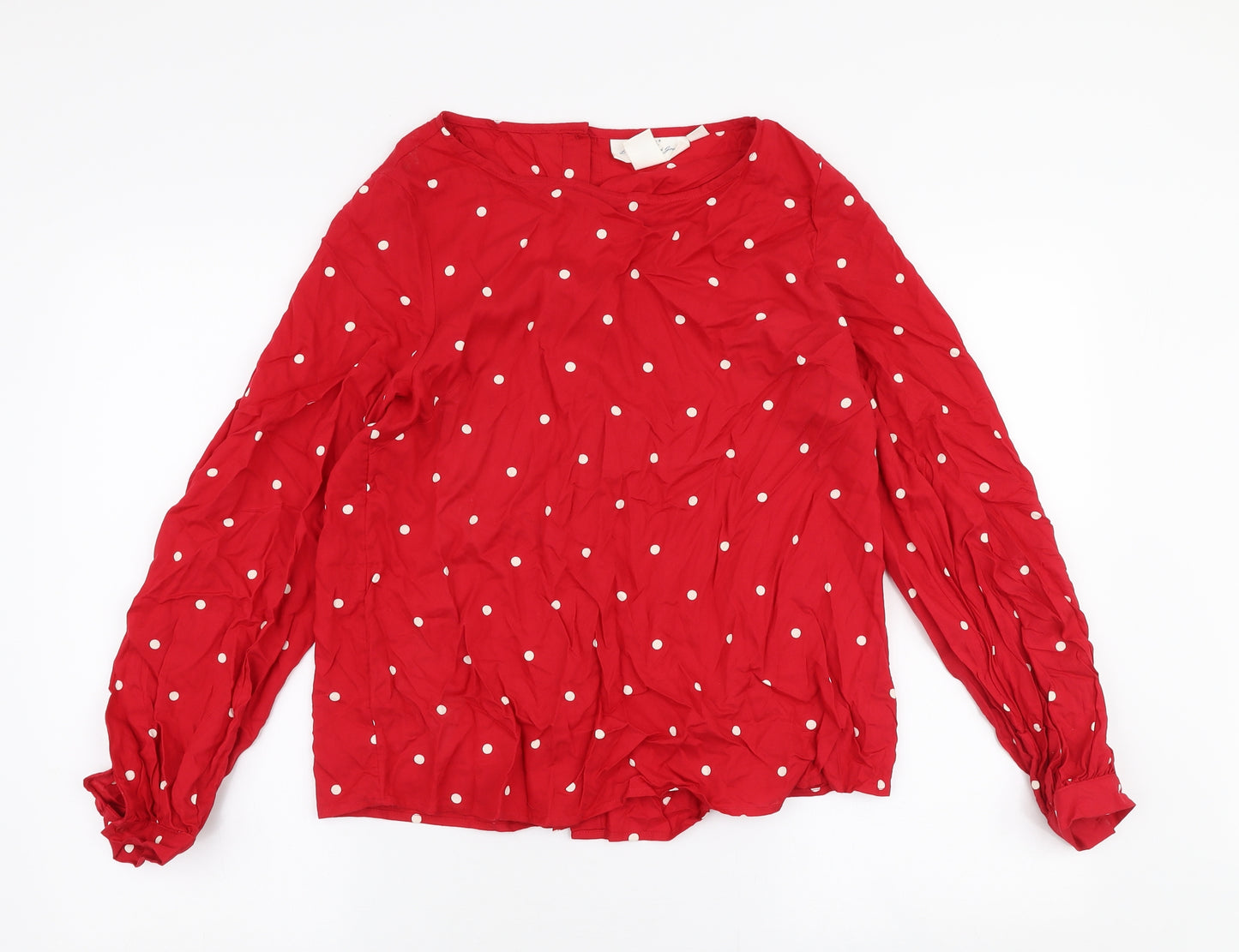 L.O.G.G Womens Red Polka Dot Viscose Basic Blouse Size 6 Round Neck
