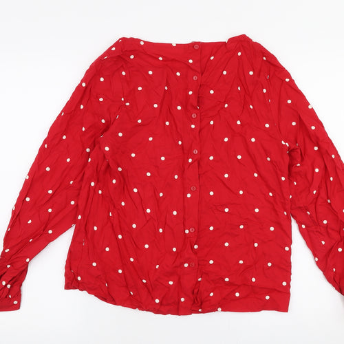 L.O.G.G Womens Red Polka Dot Viscose Basic Blouse Size 6 Round Neck
