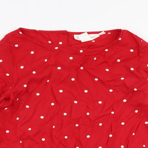 L.O.G.G Womens Red Polka Dot Viscose Basic Blouse Size 6 Round Neck