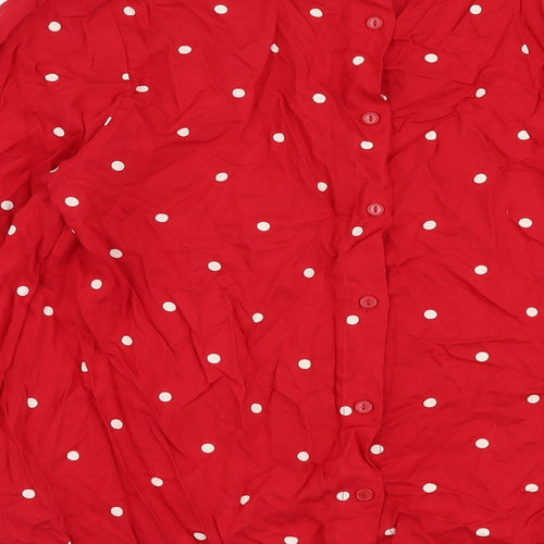 L.O.G.G Womens Red Polka Dot Viscose Basic Blouse Size 6 Round Neck
