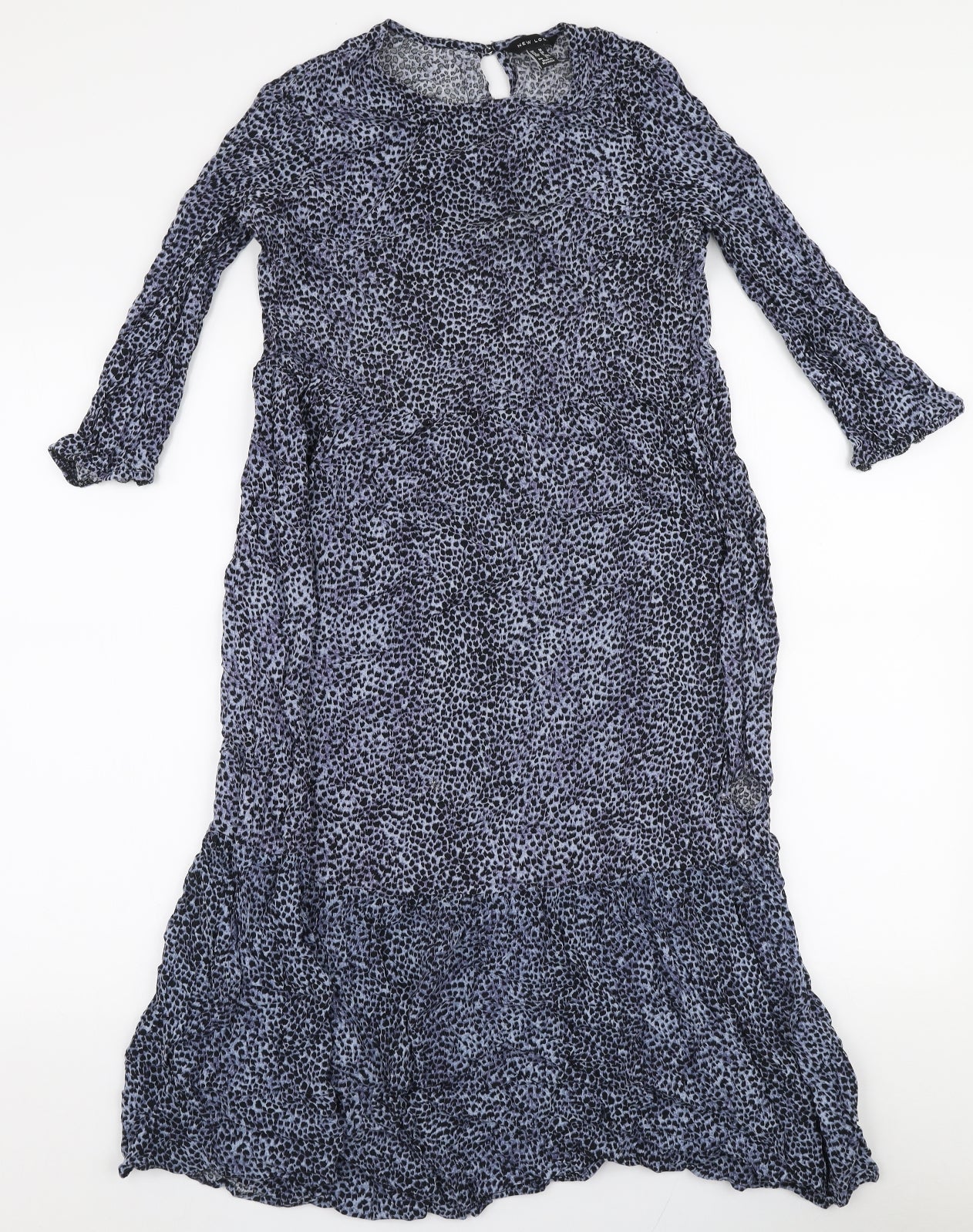New Look Womens Grey Animal Print Viscose A-Line  Size 10  Round Neck Button