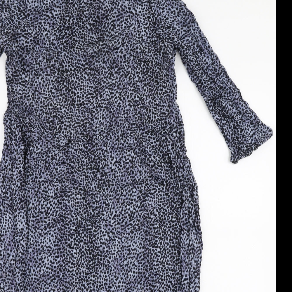 New Look Womens Grey Animal Print Viscose A-Line  Size 10  Round Neck Button