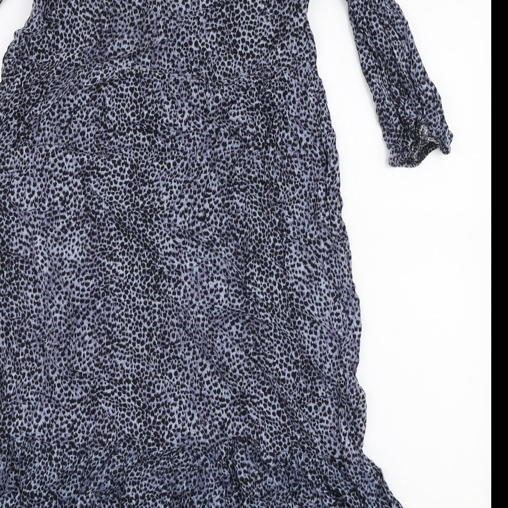 New Look Womens Grey Animal Print Viscose A-Line  Size 10  Round Neck Button