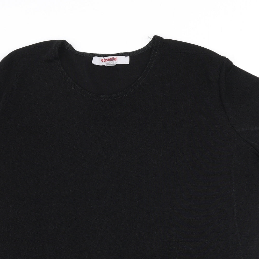 Essential Womens Black  Polyester Jersey Blouse Size 16 Round Neck
