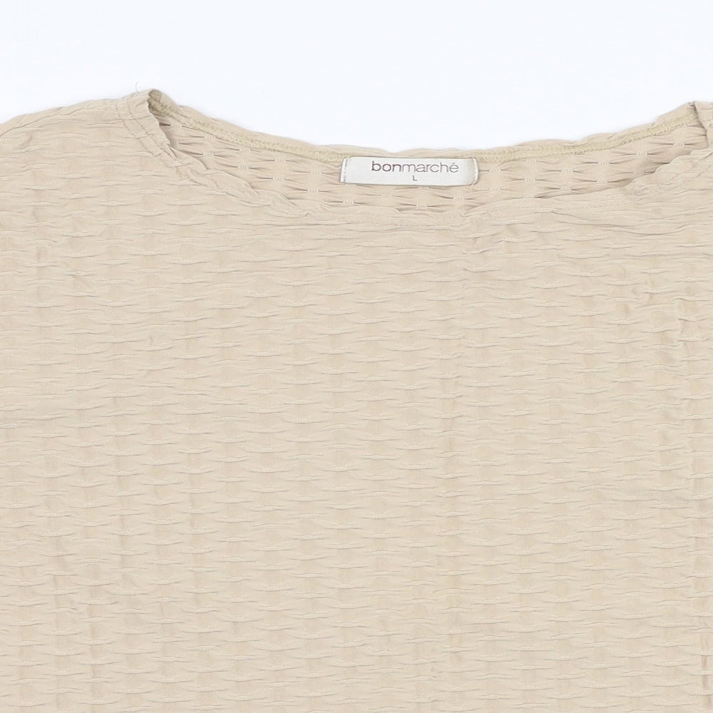 Bonmarche Womens Beige  Polyamide Basic Blouse Size L Round Neck