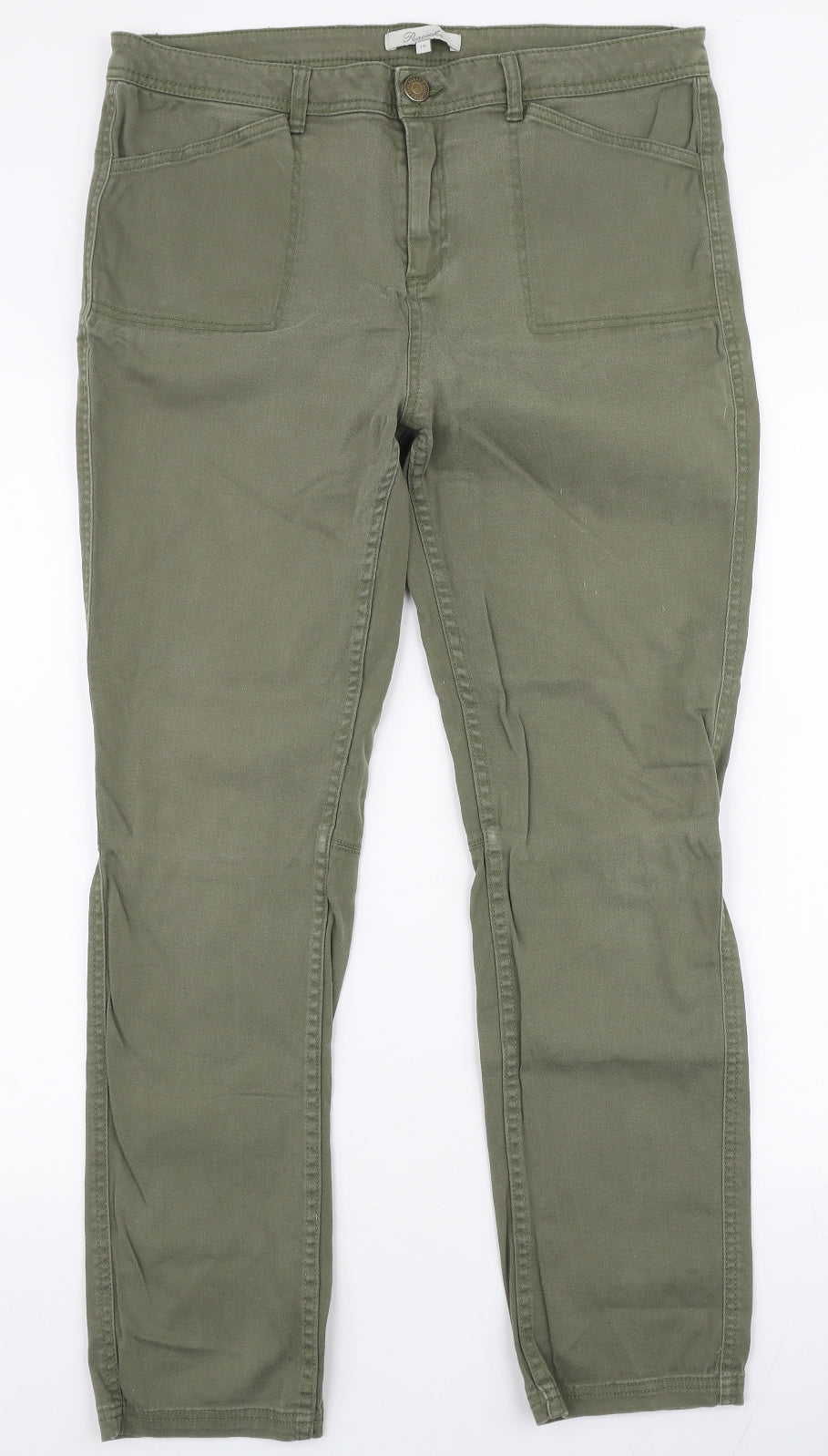 Peacocks Womens Green  Cotton Cargo Trousers Size 14 L28 in Slim Zip