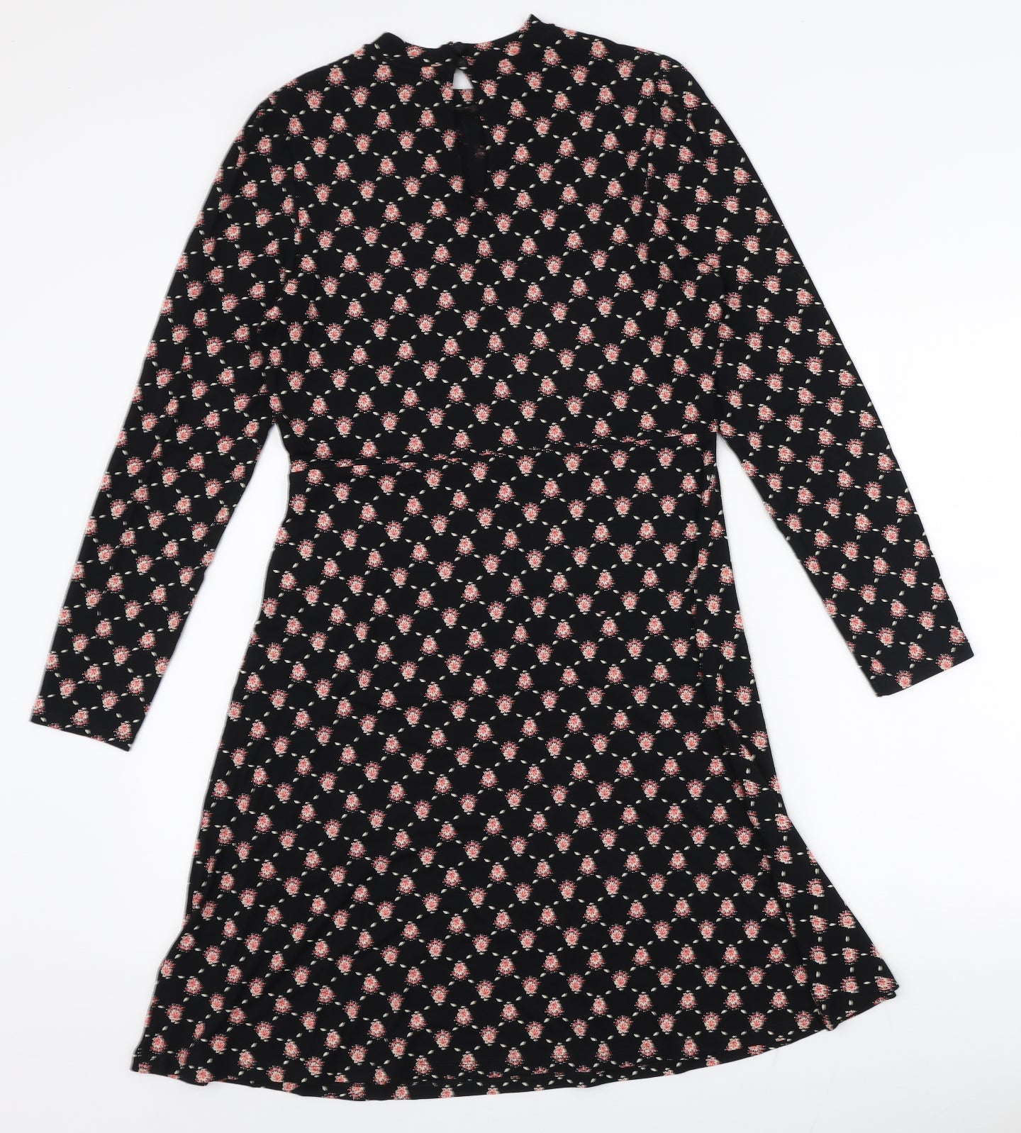 Marks and Spencer Womens Black Floral Viscose Skater Dress  Size 10  Round Neck Pullover