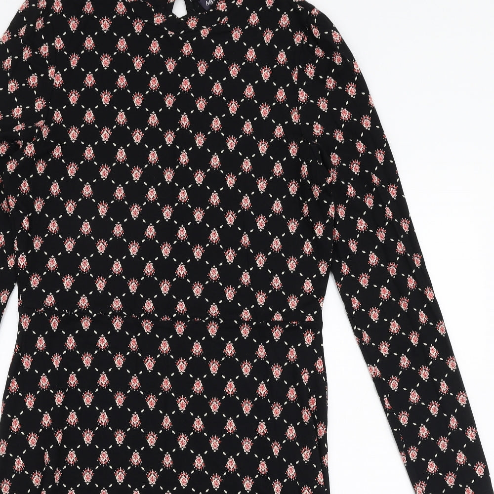 Marks and Spencer Womens Black Floral Viscose Skater Dress  Size 10  Round Neck Pullover