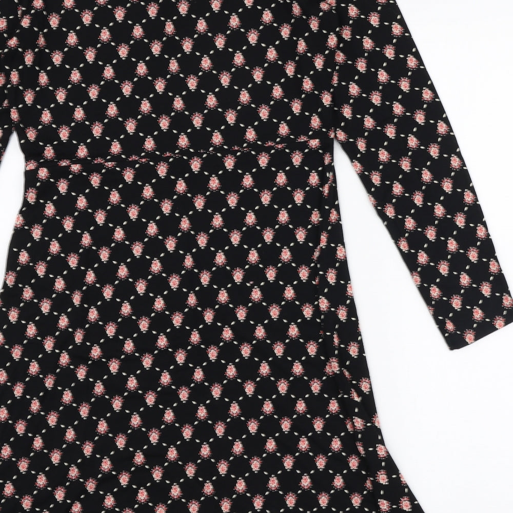 Marks and Spencer Womens Black Floral Viscose Skater Dress  Size 10  Round Neck Pullover