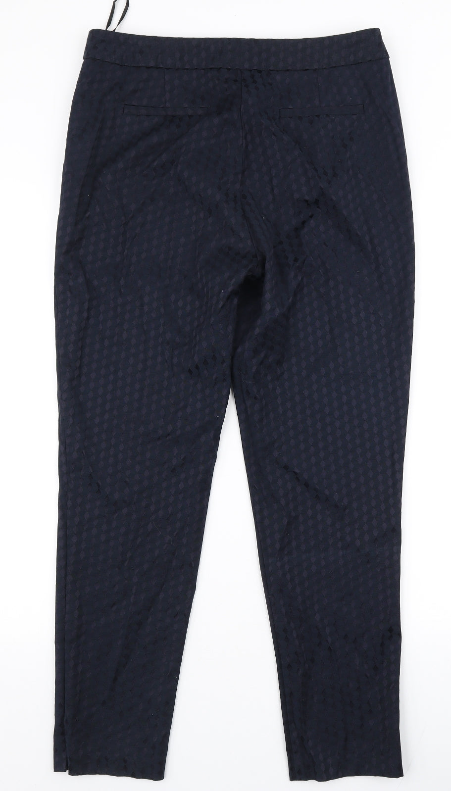 F&F Womens Blue Geometric Cotton Dress Pants Trousers Size 10 L26 in Slim Zip
