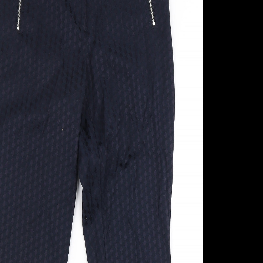 F&F Womens Blue Geometric Cotton Dress Pants Trousers Size 10 L26 in Slim Zip