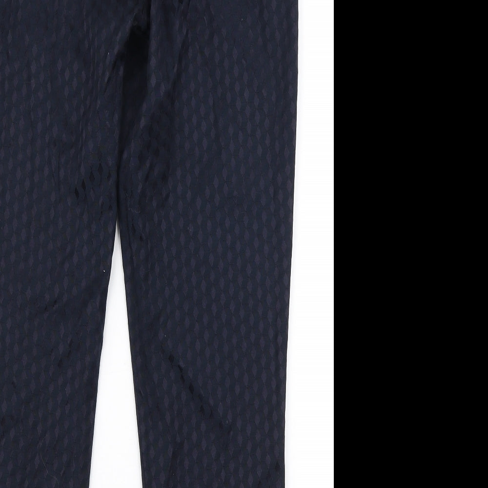 F&F Womens Blue Geometric Cotton Dress Pants Trousers Size 10 L26 in Slim Zip