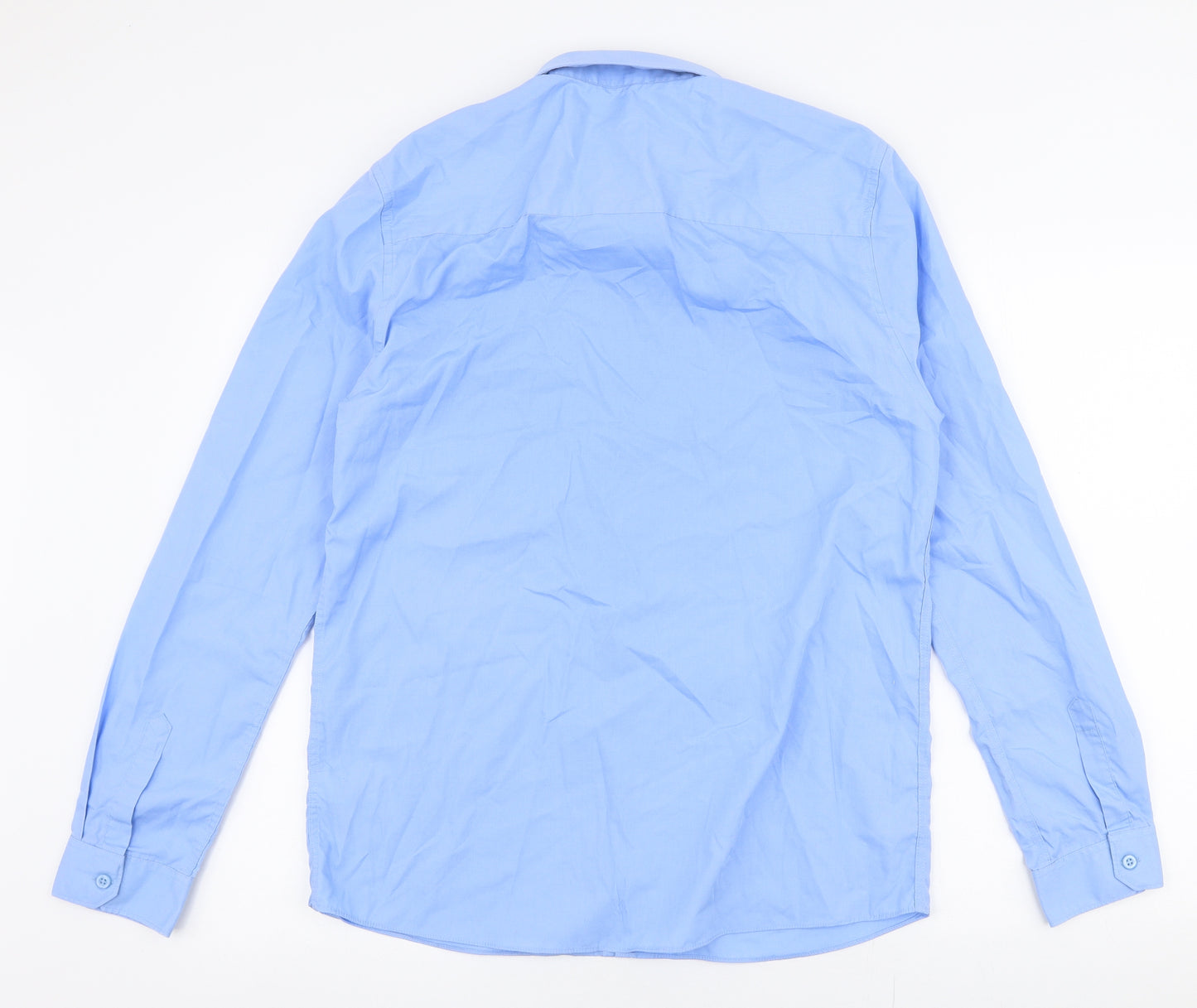 Marks and Spencer Boys Blue  Cotton Basic Dress Shirt Size 16 Years Collared Button