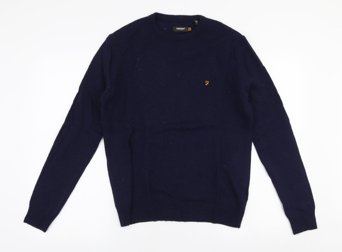 Farah Mens Blue Round Neck  Wool Pullover Jumper Size M