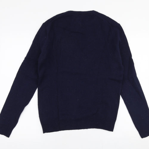 Farah Mens Blue Round Neck  Wool Pullover Jumper Size M