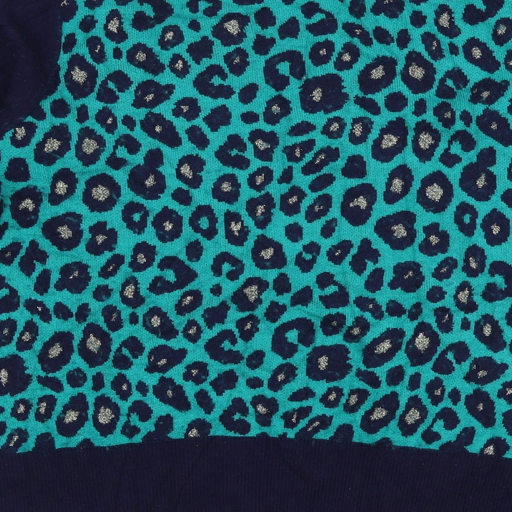 BiBA Womens Blue Round Neck Animal Print Nylon Pullover Jumper Size L