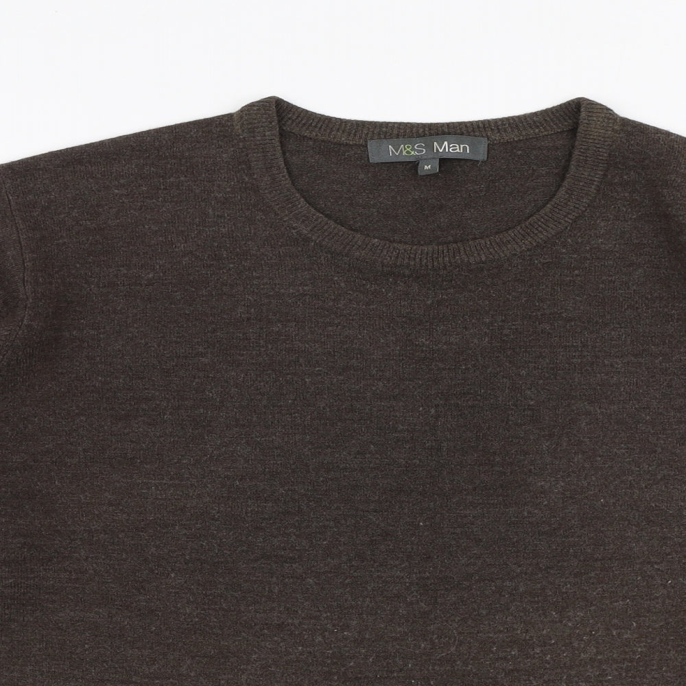Marks and Spencer Mens Brown V-Neck  Acrylic Pullover Jumper Size M