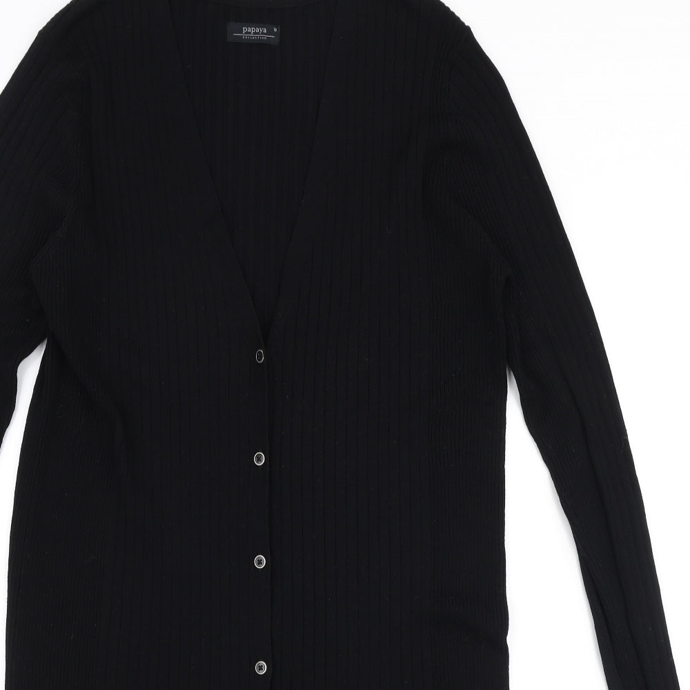 Papaya Womens Black V-Neck  Viscose Cardigan Jumper Size 18