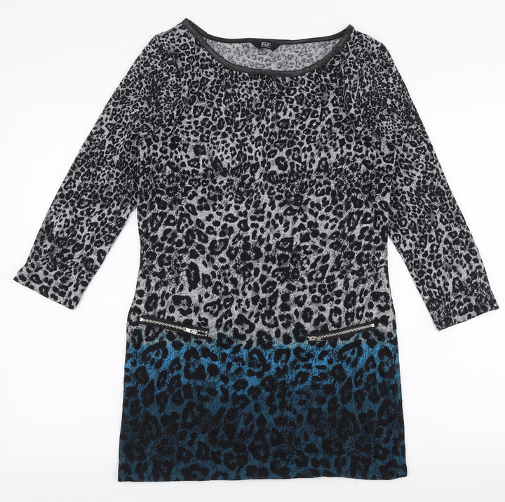 F&F Womens Multicoloured Round Neck Animal Print Polyester Pullover Jumper Size 8