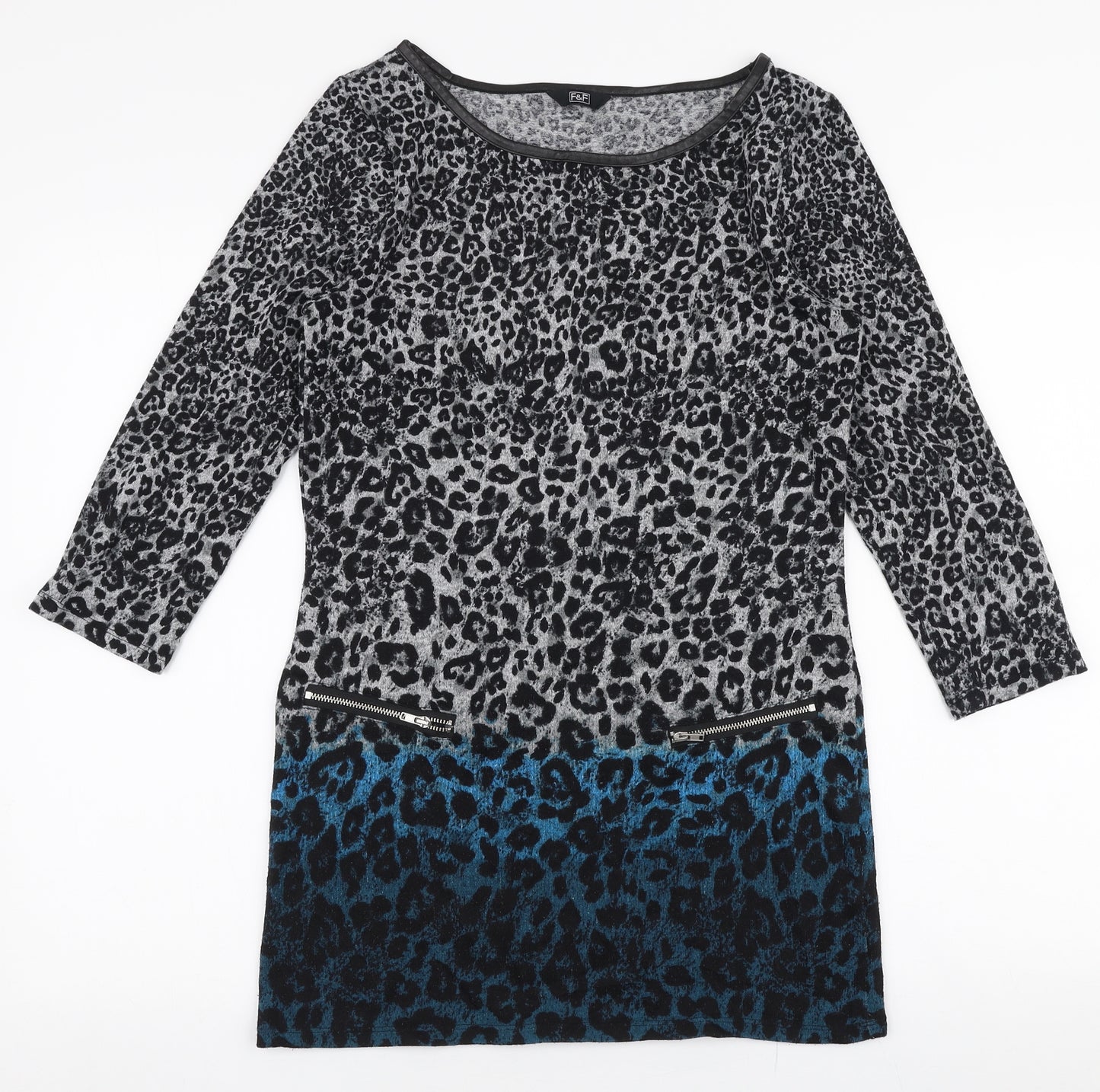 F&F Womens Multicoloured Round Neck Animal Print Polyester Pullover Jumper Size 8