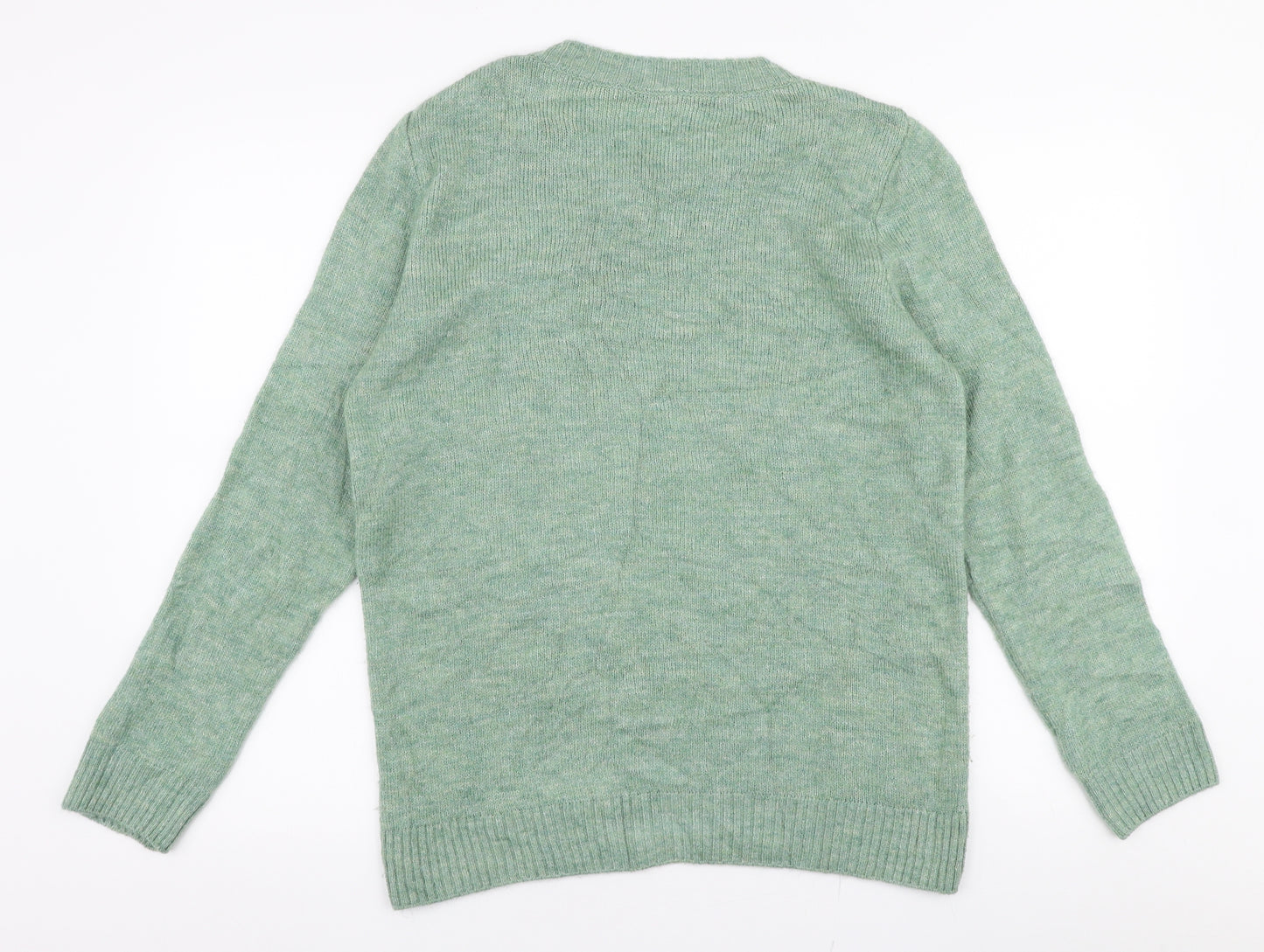 TU Womens Green Round Neck Floral Acrylic Pullover Jumper Size 14