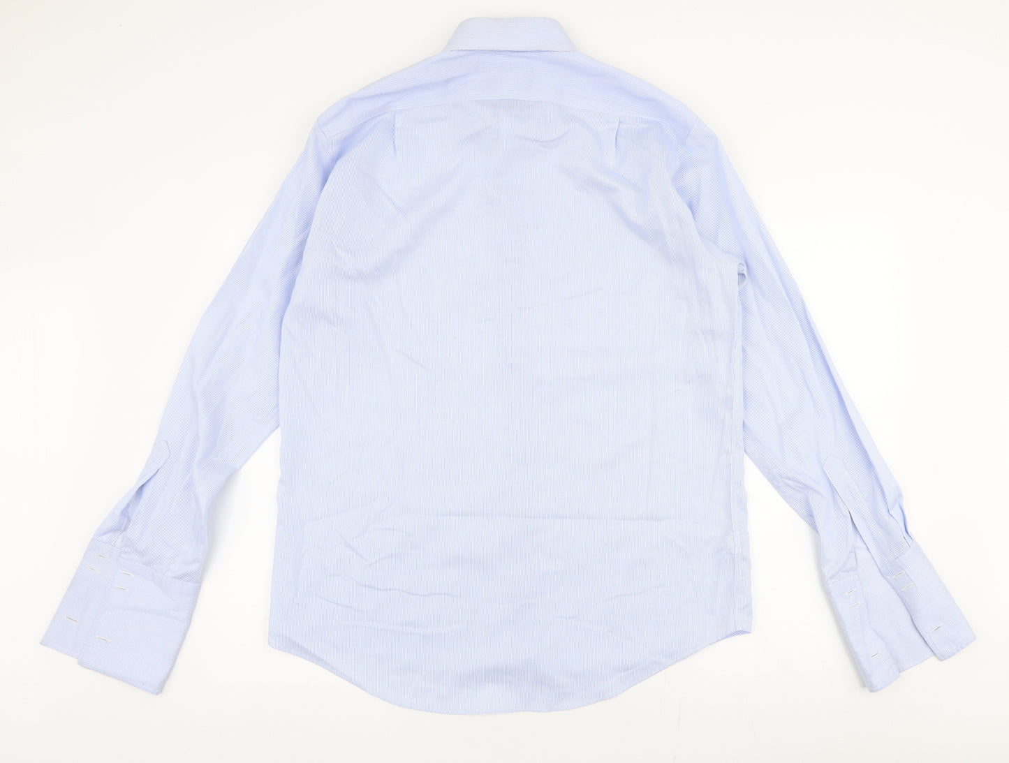 Marks and Spencer Mens Blue  Cotton  Dress Shirt Size 16 Collared Button