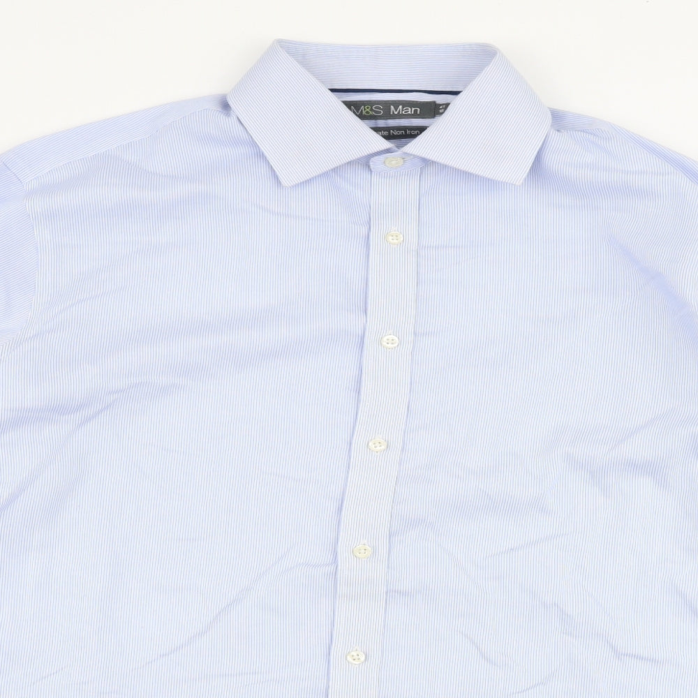 Marks and Spencer Mens Blue  Cotton  Dress Shirt Size 16 Collared Button
