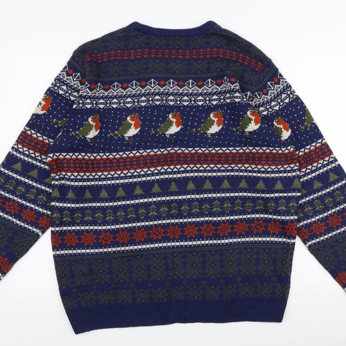 Marks and Spencer Mens Multicoloured Round Neck Fair Isle Acrylic Pullover Jumper Size XL   - Robins Christmas