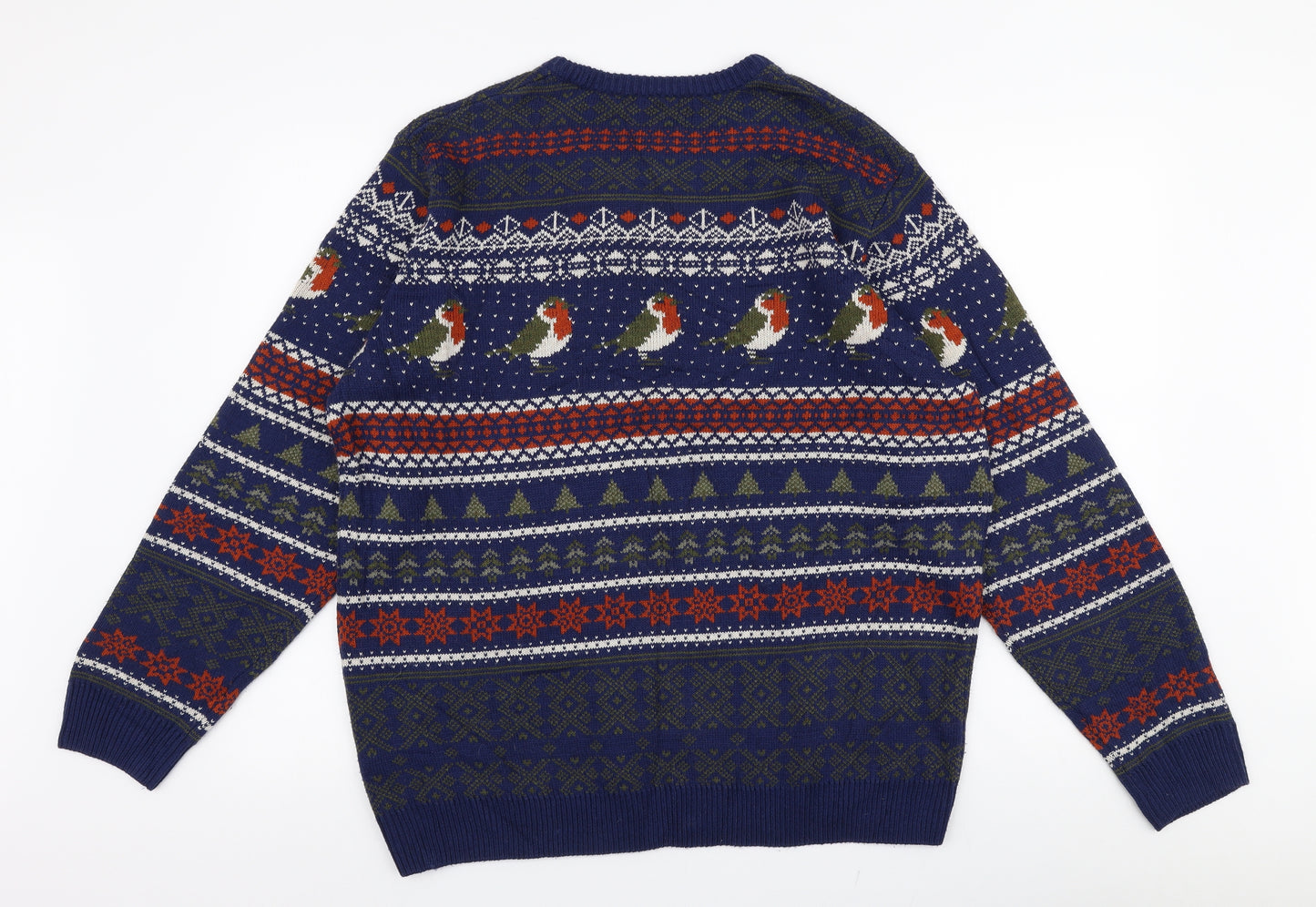Marks and Spencer Mens Multicoloured Round Neck Fair Isle Acrylic Pullover Jumper Size XL   - Robins Christmas