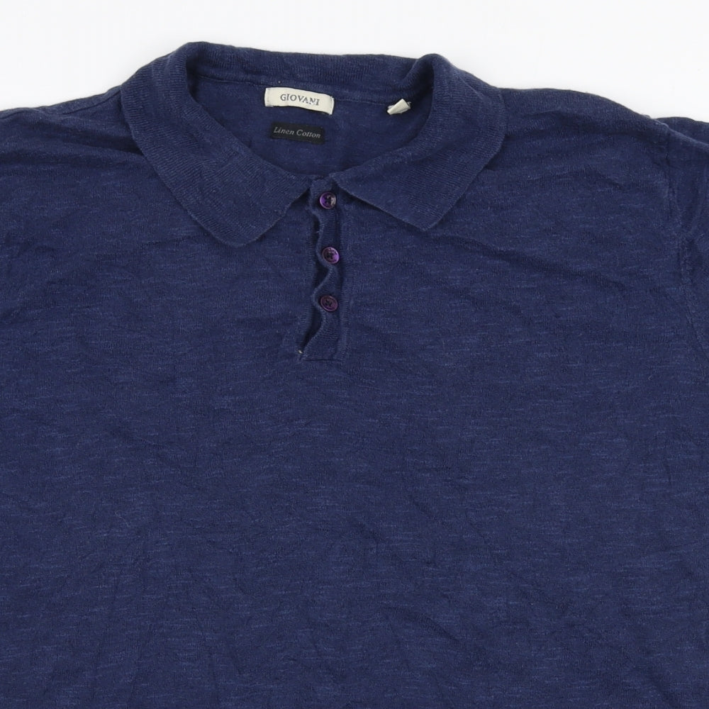 Giovani Mens Blue  Polyester  Polo Size XL Collared Button