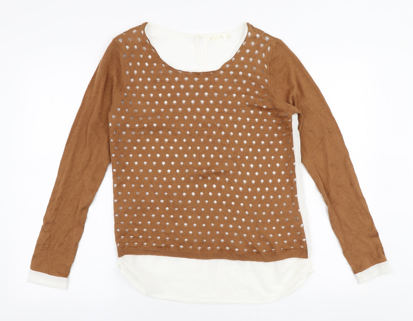 Grace & Mila Womens Brown Round Neck  Cotton Pullover Jumper Size S   - Chiffon back