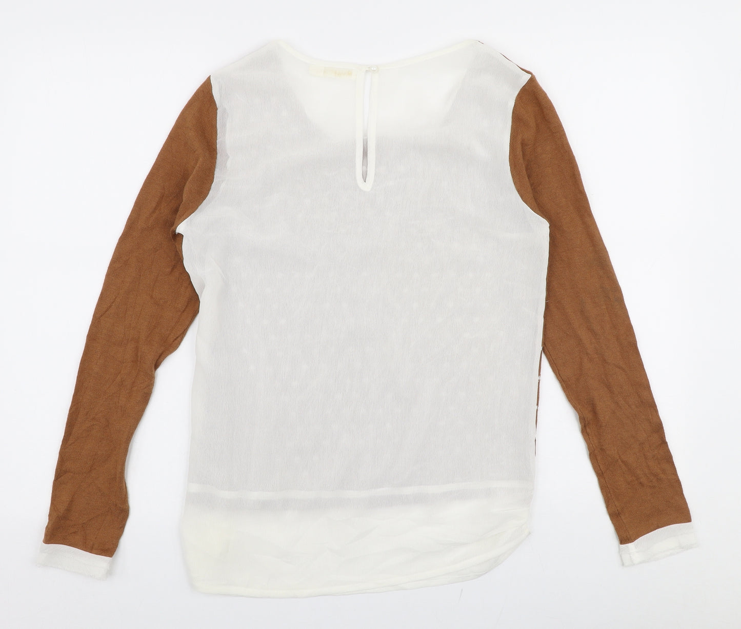 Grace & Mila Womens Brown Round Neck  Cotton Pullover Jumper Size S   - Chiffon back