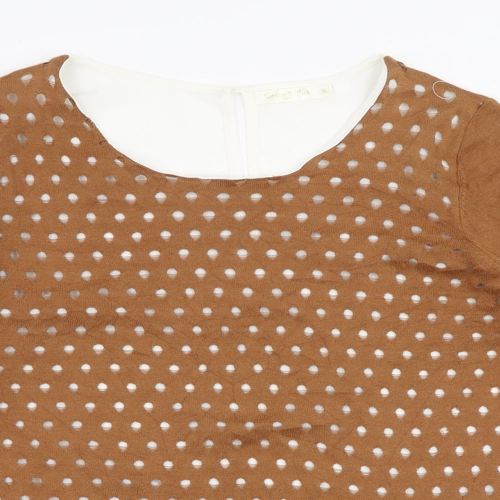 Grace & Mila Womens Brown Round Neck  Cotton Pullover Jumper Size S   - Chiffon back