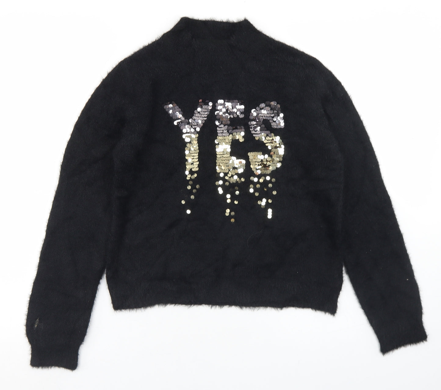 Primark Girls Black Mock Neck  Polyamide Pullover Jumper Size 12-13 Years   - YES