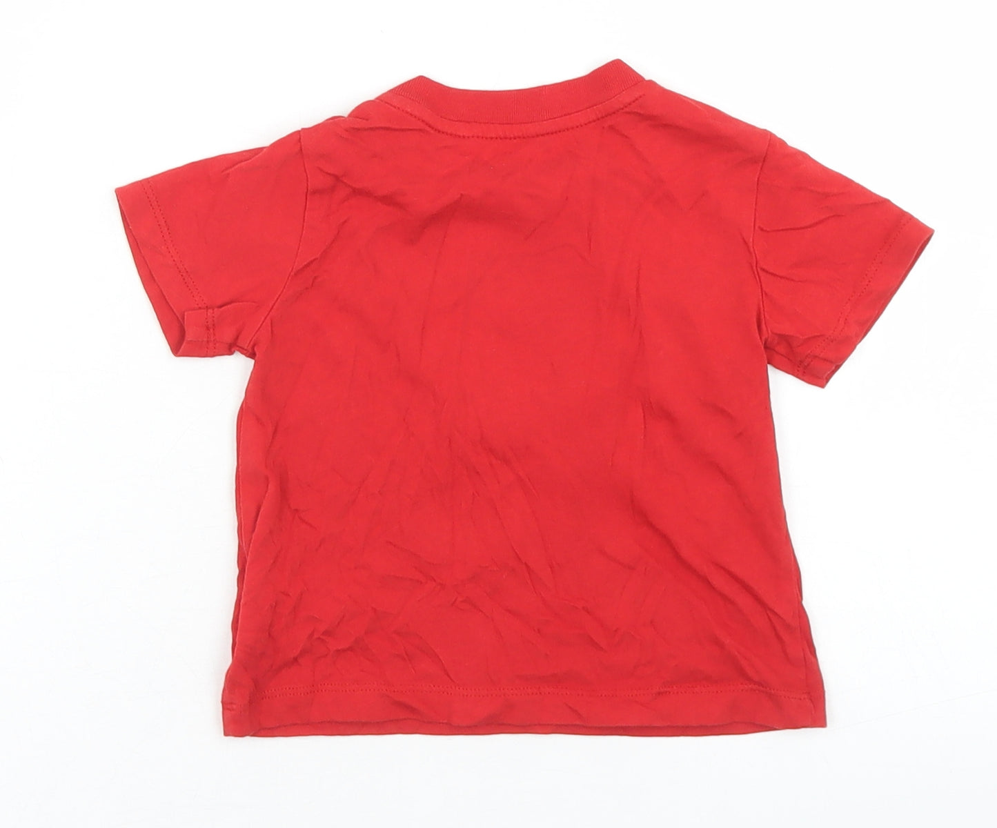 Ralph Lauren Boys Red  Cotton Basic T-Shirt Size 9-12 Months Crew Neck Snap - Polo Bear