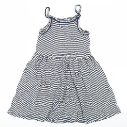 NEXT Girls Blue Striped Cotton Skater Dress  Size 7 Years  Square Neck