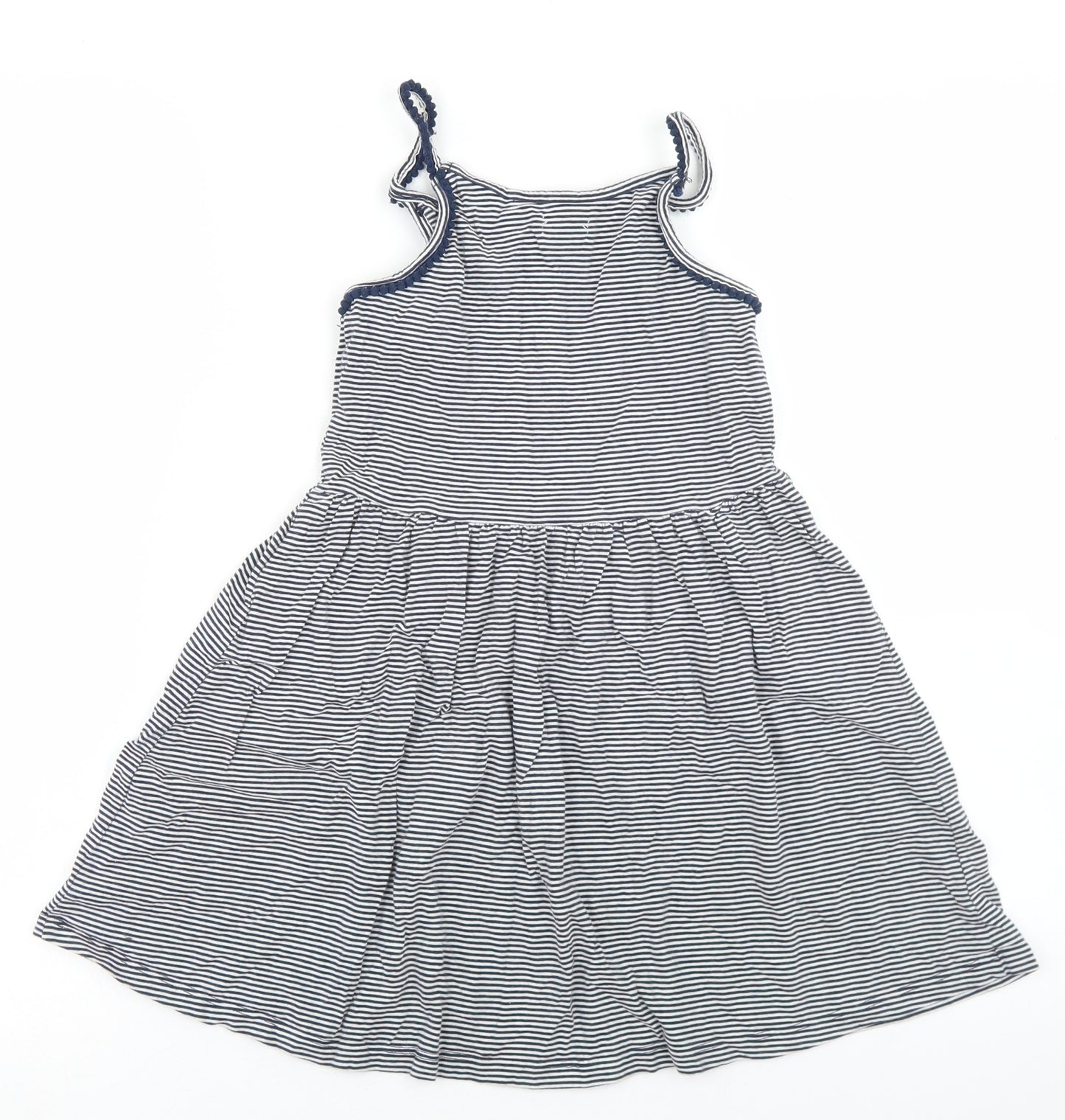 NEXT Girls Blue Striped Cotton Skater Dress  Size 7 Years  Square Neck