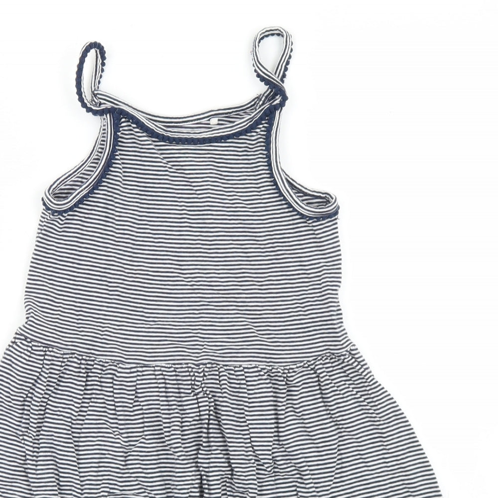 NEXT Girls Blue Striped Cotton Skater Dress  Size 7 Years  Square Neck
