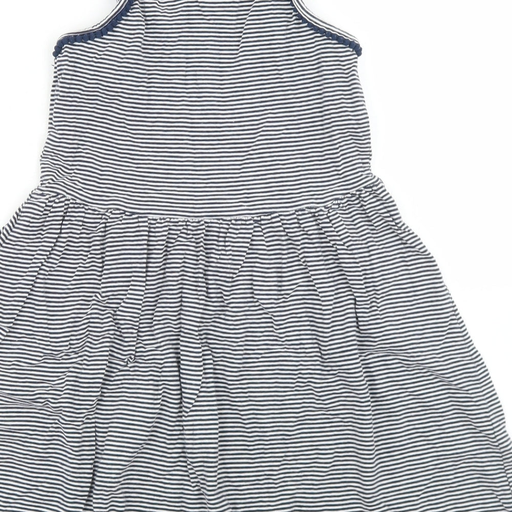 NEXT Girls Blue Striped Cotton Skater Dress  Size 7 Years  Square Neck