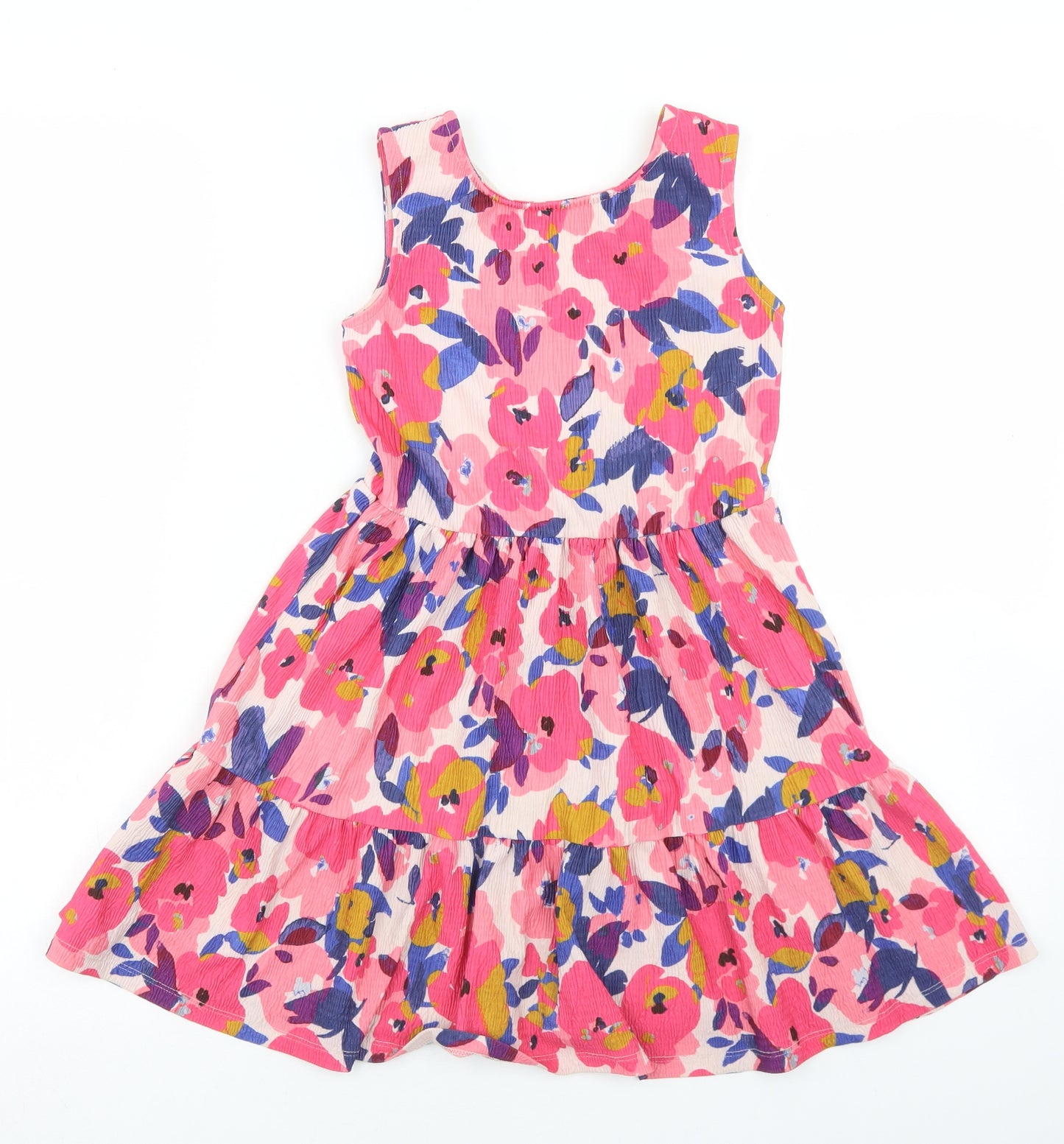 NEXT Girls Pink Floral Polyester Trapeze & Swing  Size 7 Years  Round Neck