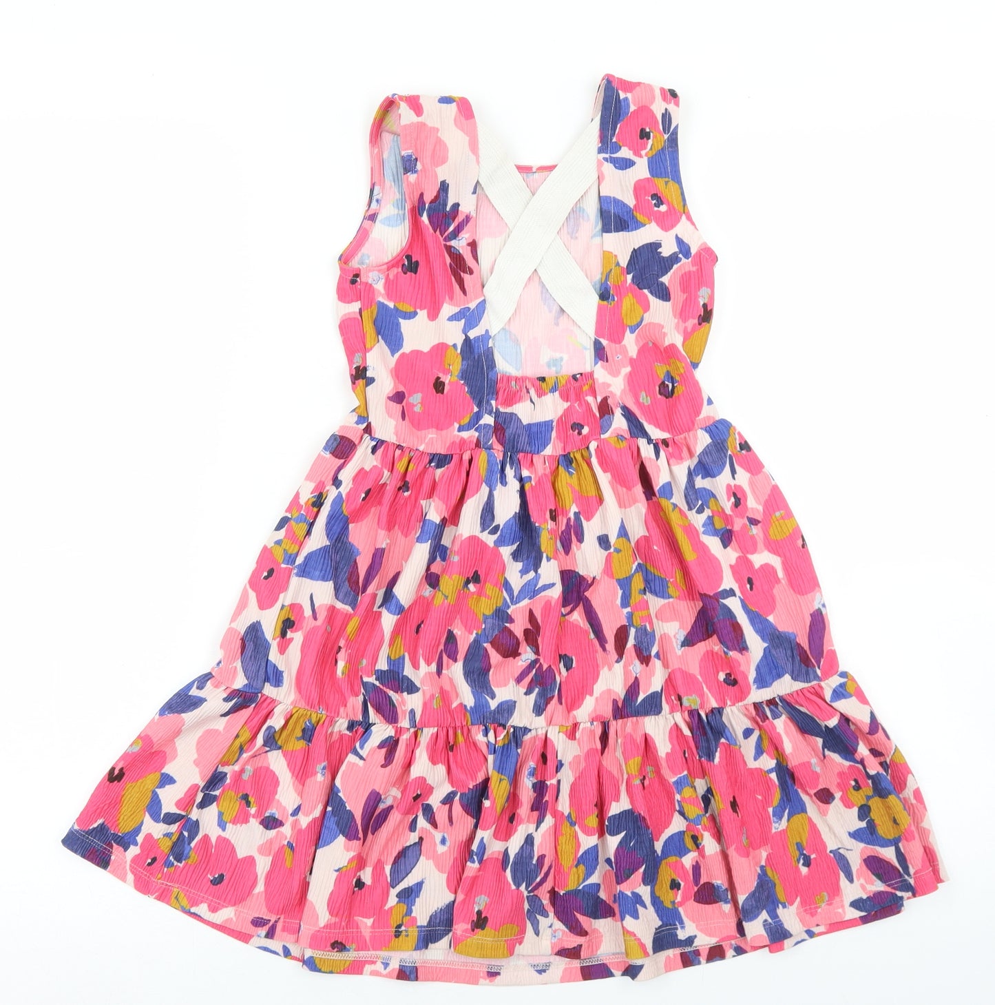 NEXT Girls Pink Floral Polyester Trapeze & Swing  Size 7 Years  Round Neck