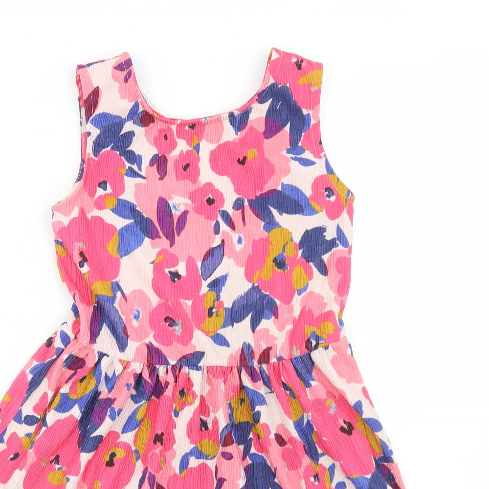 NEXT Girls Pink Floral Polyester Trapeze & Swing  Size 7 Years  Round Neck