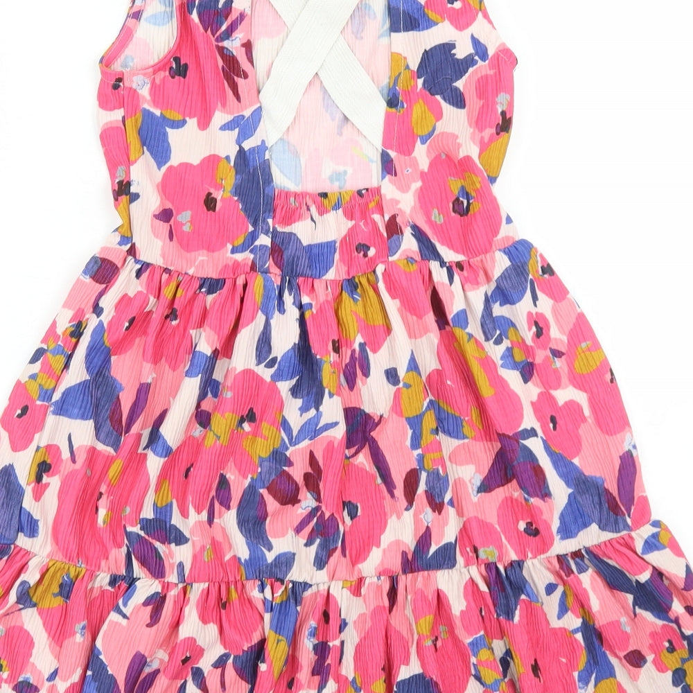NEXT Girls Pink Floral Polyester Trapeze & Swing  Size 7 Years  Round Neck