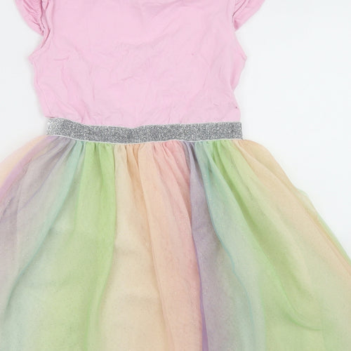 Primark Girls Multicoloured  Cotton Skater Dress  Size 7-8 Years  Round Neck  - Unicorn