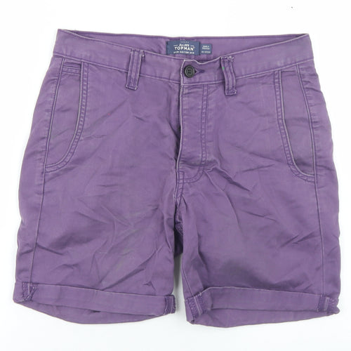 Topman Mens Purple  Cotton Chino Shorts Size 28 in  Regular Button